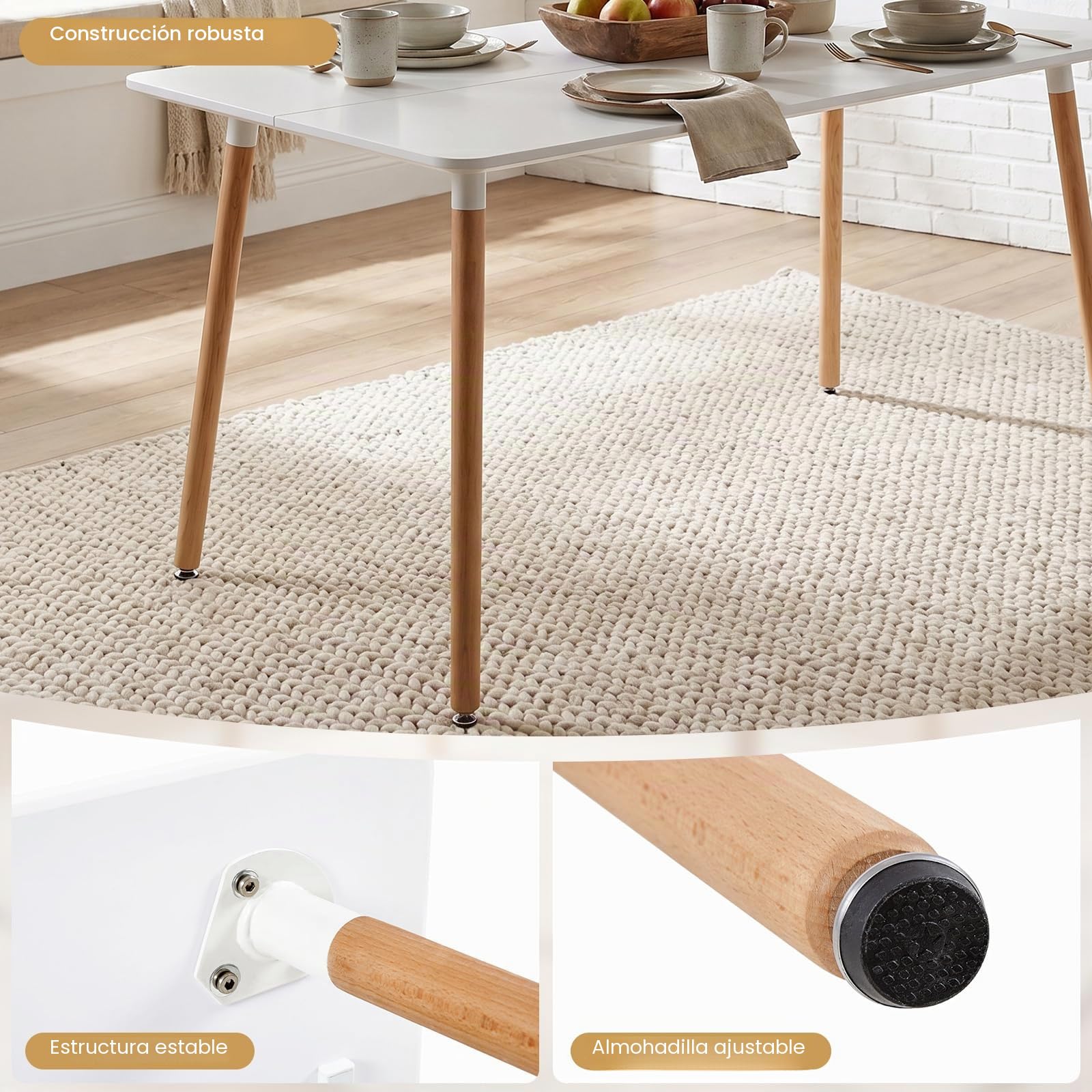 H.J WeDoo Mesa de Comedor Rectangular de Madera de Diseño Escandinavo para 4 a 6 Personas Blanca 110 x 70 x74 cm (Sólo Mesa)