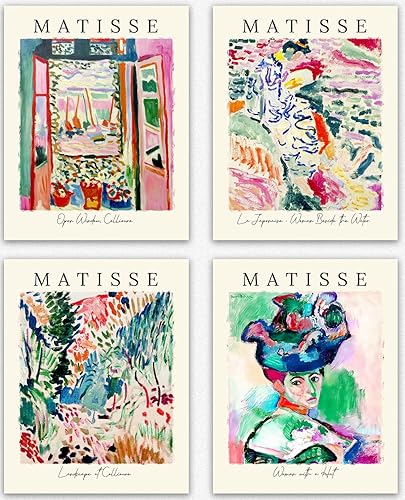 Matisse - Juego de 4 pósteres estéticos Henri para decoración estética de habitaciones, exposición de arte, impresiones de Matisse, pósteres
