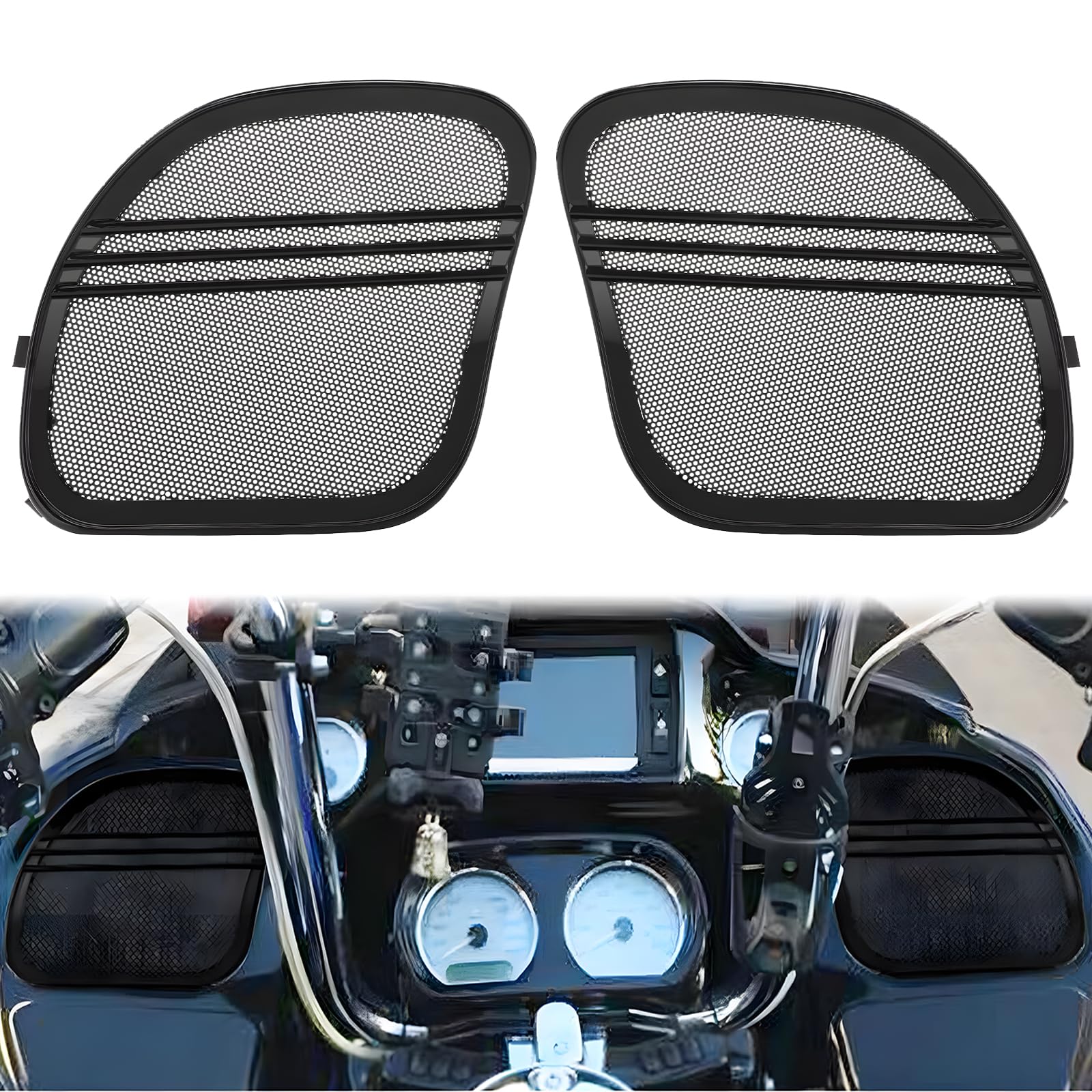 Motocyklowe grille głośnikowe Tri-Line przednia owiewka osłona głośnika pasuje do Harley Road Glide FLTRX FLTRK FLTRXS FLTRUSE FLTRXSE 2015-2023 czarna 1 para
