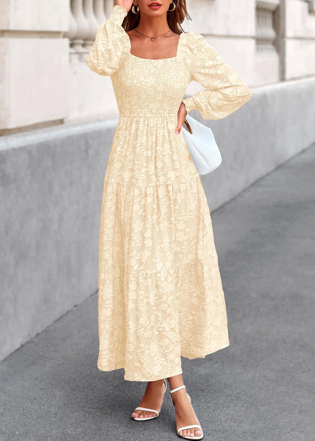 KIRUNDO Wedding Guest Dresses for Women Spring 2026 Long Sleeve Smocked Floral Flowy A Line Boho Maxi Dress Fashion Clothing - Image 7