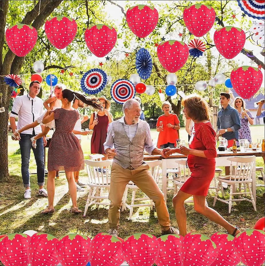 8PCS Strawberry Paper Lanterns, Strawberry Hanging Paper Lantern Decorations Strawberry Decoration Hanging for Room Birthday Party Wedding Garden Decor - 8 Inch, Red - Image 8