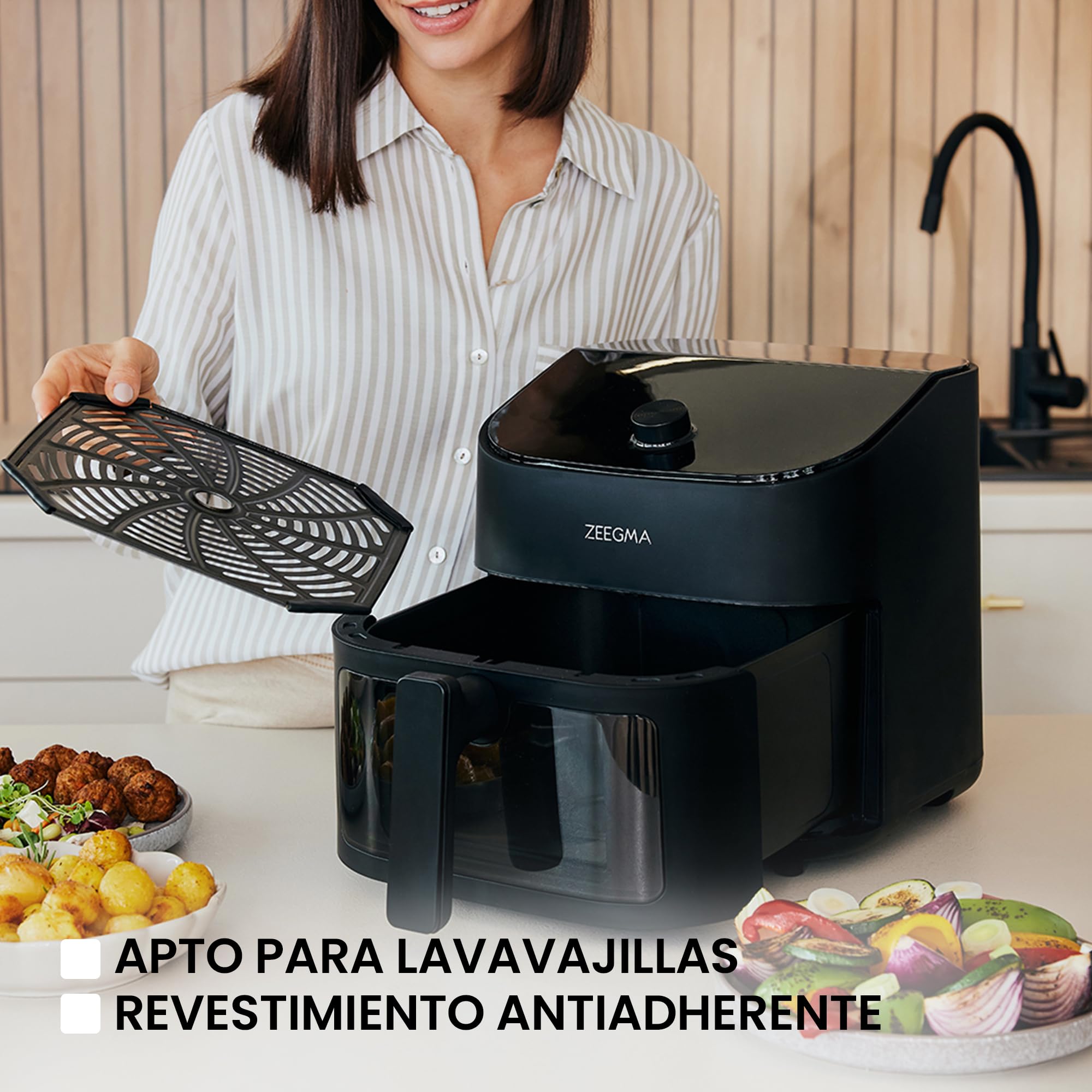 Freidora de Aire Zeegma Knapper Chef 6,5L - Cocina Saludable sin Aceite con 10 Programas Automáticos, 1600W, Calentamiento Rápido en 60s, Pantalla Táctil LCD, Fácil de Limpiar