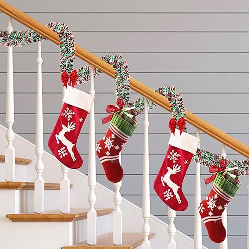 Miniatura 5 de Guirnalda de oropel de Navidad de 50 pies, decoraciones navideñas para decoración de árbol de Navidad, guirnaldas colgantes brillantes con giro