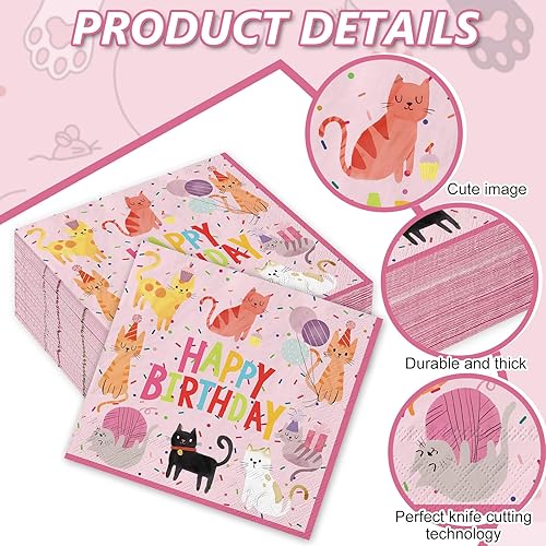 Miniatura 10 de JarThenaAMCS 100 hojas de servilletas de papel de cóctel rosa para cachorros, servilletas desechables para mascotas, animales, fiestas, suministros