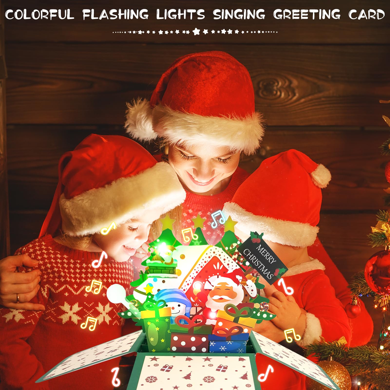 Tarjeta de Navidad 3D Pop Up Árbol de Navidad con luces y música, soporte para tarjetas de Navidad, tarjeta de Navidad, luz LED para niños, novia y familia (nieve)