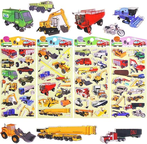 Miniatura 1 de Calcomanías 3D para vehículos hinchados para niños pequeños, 4 paquetes de calcomanías lindas para camiones para niños, calcomanías reutilizables