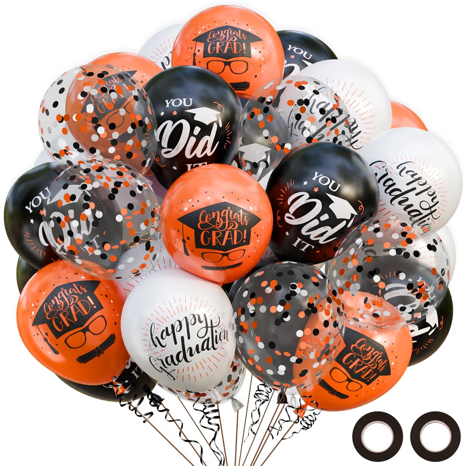 75 Pack Graduation Party Decorations Balloons Set - 12 Inch Black Gold Balloons with Balloon Ribbons for Graduation Party Decoration Supplies — Amazon image 9