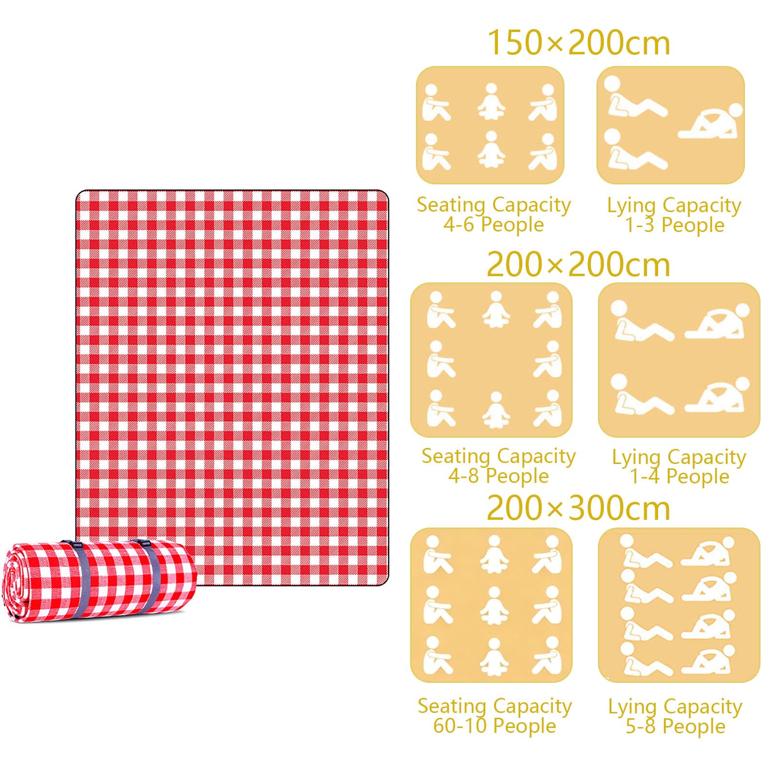 Grande Telo da Picnic Impermeabile Antiscivolo Lavabile in Lavatrice Pieghevole e Portatile, Coperta da Picnic con Manici, per Famiglie e Amici, Campeggio e Viaggi,Blue Grid,200×200cm