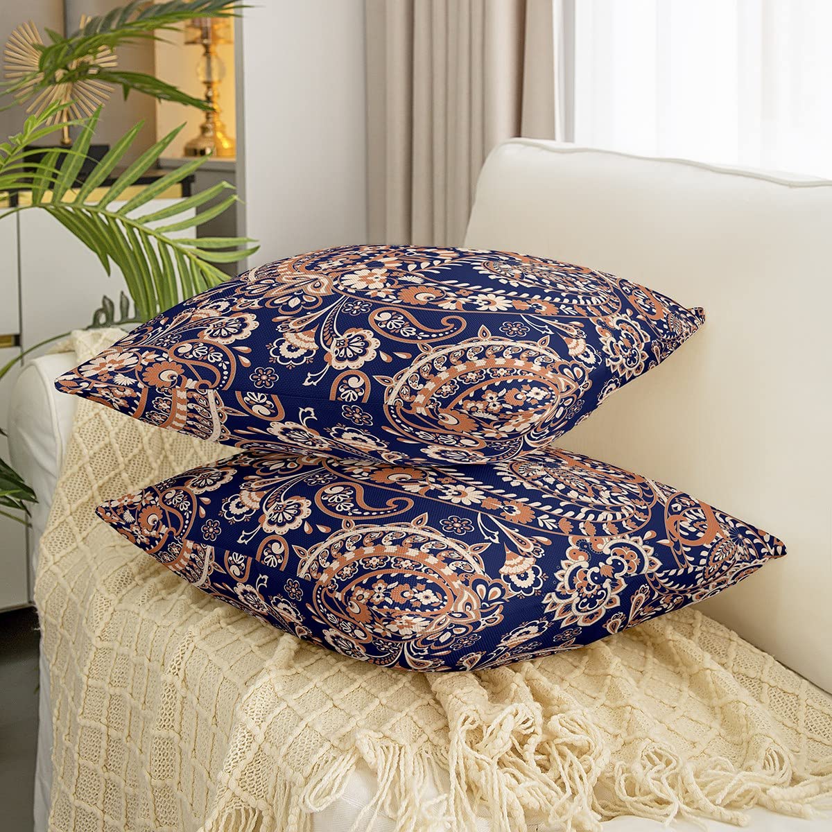 Paisley-Kissenbezüge 40,6x40,6 Cm – 2er-Set, Boho-Stil, Polyester, Mit Reißverschluss