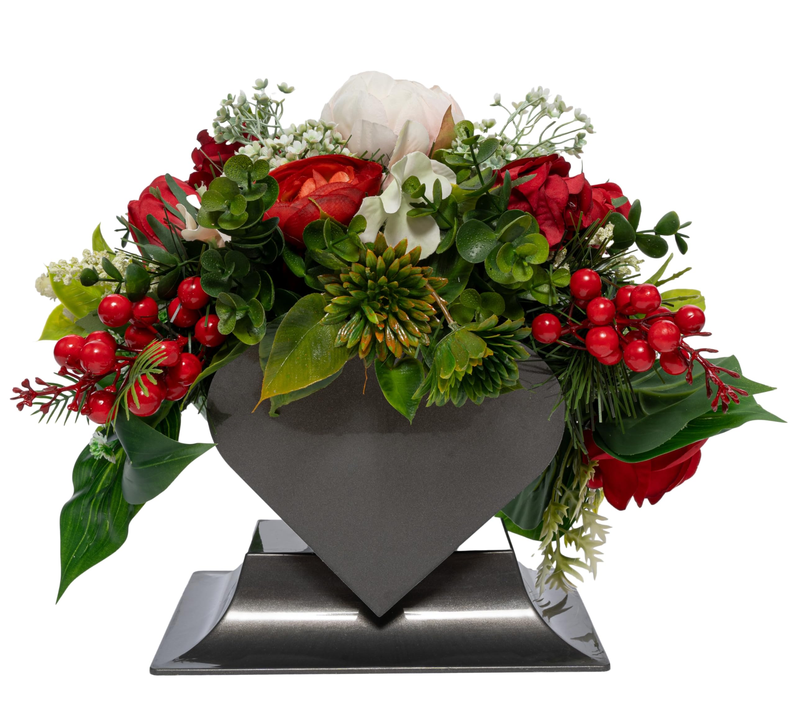 Amazon.de: Grabgesteck aus Rosen in Herzvase, rot, ca. 30 cm hoch, knstliche  Blumen, stabile beschwerte Schale, wetterfest  Friedhofsdeko fr Grab,  Urnengrab & Gedenksttte  Allerheiligen Dekoration