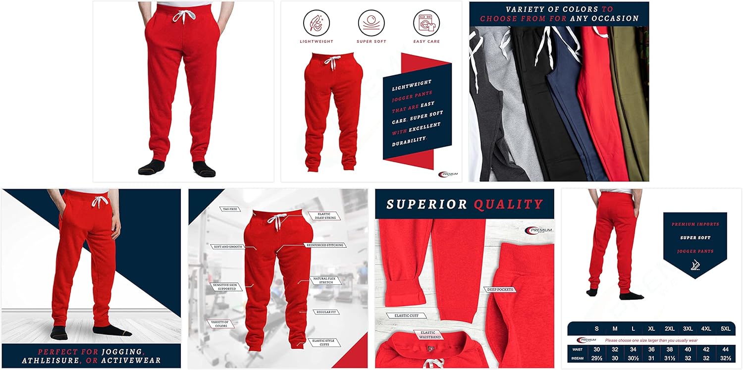 Premium Wear Men’s Jogger Sweatpants - Lightweight, Super Soft, 100% Polyester | Elastic Drawstring, Deep Pockets, Tag-Free - Image 8
