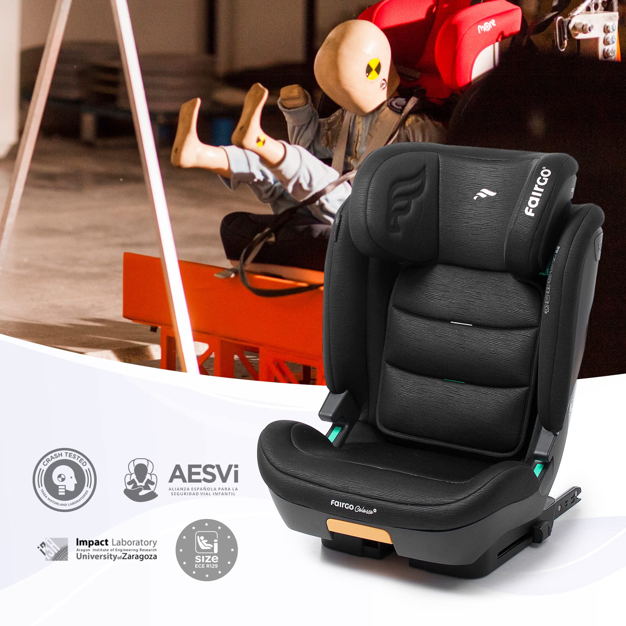 BABYAUTO - Silla de coche i-Size FAIRGO - COLOSSO: Para niños de 100-150 cm (3.5-12 años) - Máxima Seguridad, Confort y Diseño Elegante - Protección Lateral y Adaptabilidad a Medida. Color Black Sand