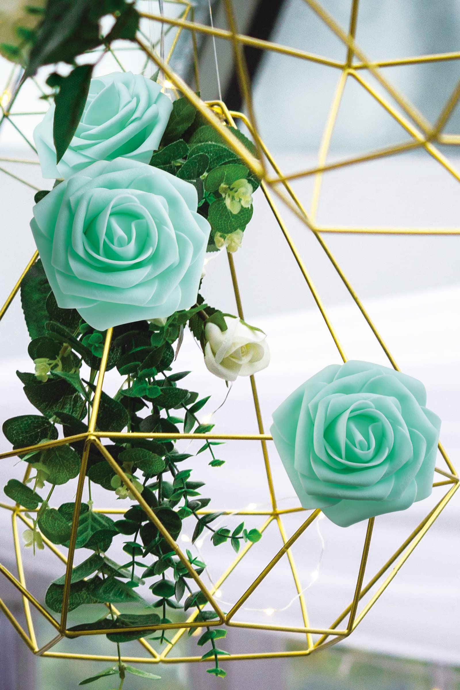 Amazon｜Voumanillor 造花 バラ 25個 本物のような外観 ミントグリーン