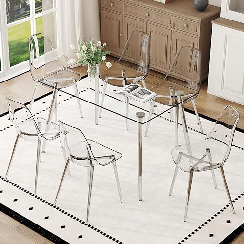 Miniatura 31 de Ebullient Juego de mesa de comedor de cristal para 4, juego de 5 piezas con 4 sillas de comedor de piel sintética negra, mesa de vidrio templado de
