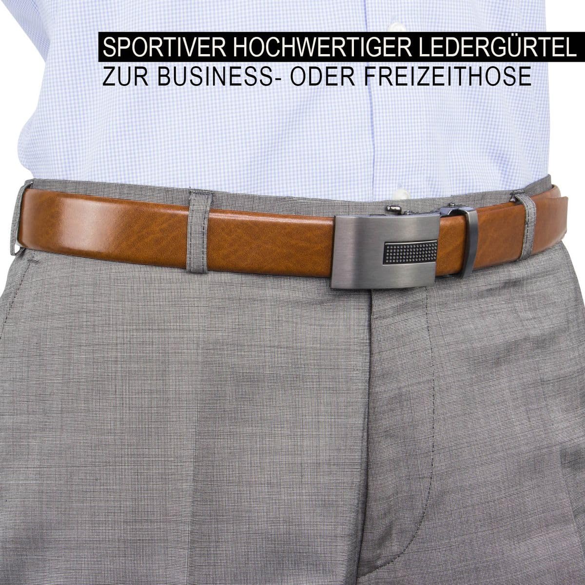 Lindenmann Cintura in pelle per uomo cintura in pelle di mucca, 33 mm di larghezza e 3,6 mm forte, regolabile, cintura, cintura in pelle, cintura classica, autobloccante, cognac