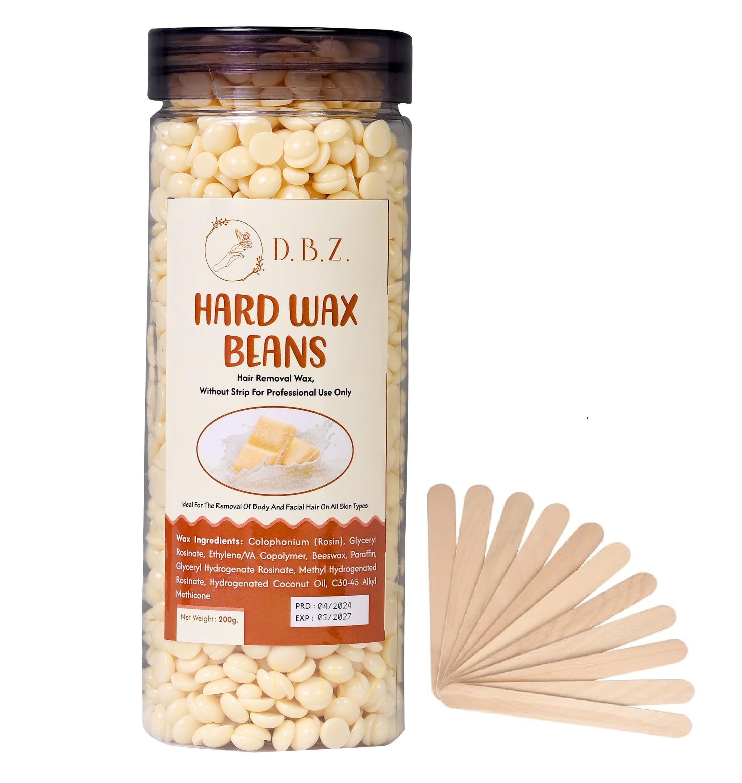 D.B.Z.® Hair Removal Brazilian Hard Wax Beans For Face, Eyebrow, Back, Chest, Bikini Areas, Legs, Arms And Beards With Sticks |(White Chocolate, 200 Gram) (B0D3F8YBBY) Amazon Price History, Amazon Price Tracker