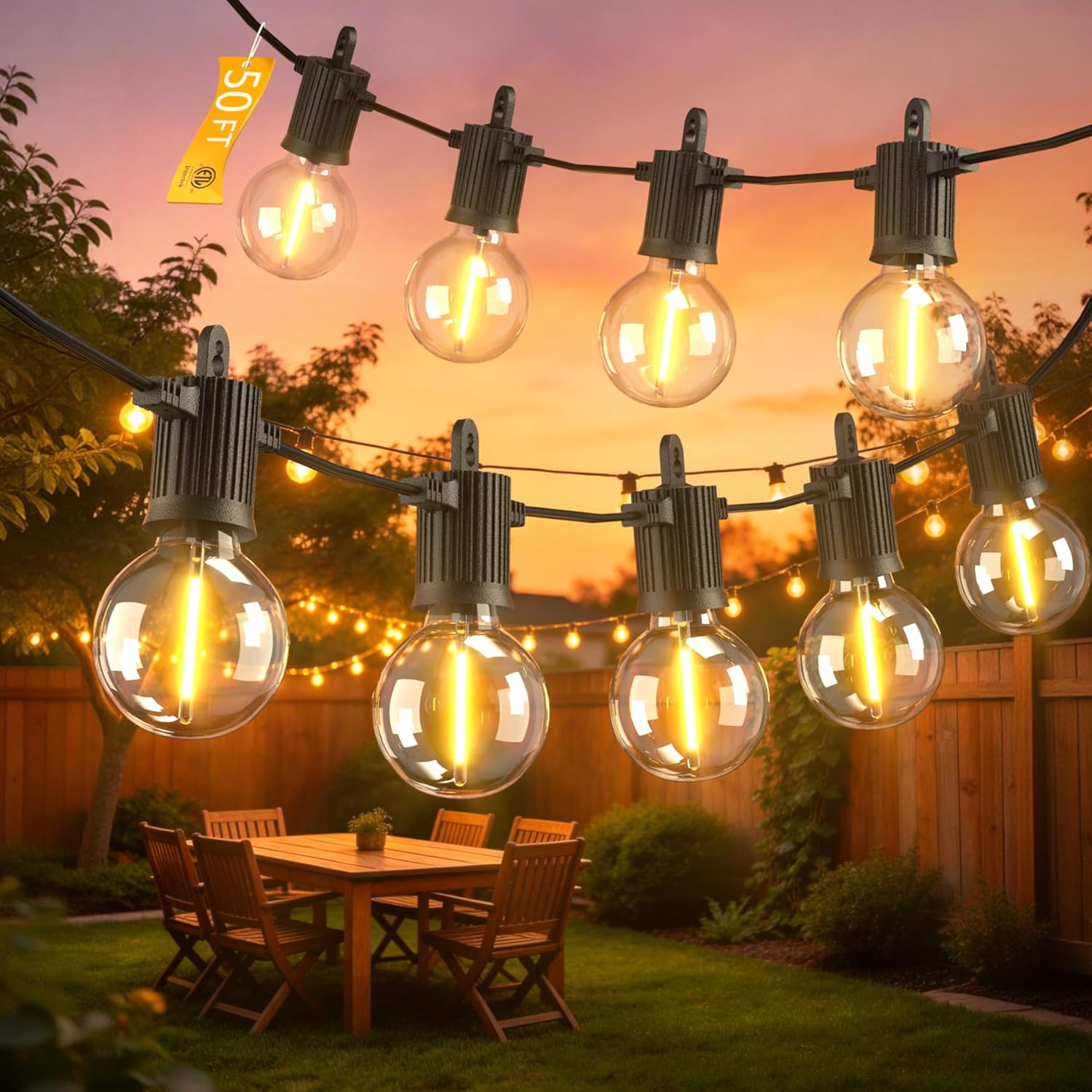 Outdoor String Lights,Led Patio Globe Lights with Plastic Bulbs,Waterproof,Shatterproof,G40 Outdoor String Lights,Connectable Hanging for Backyard, Bistro, Porch, Deck, Balcony,Tent (50FT)