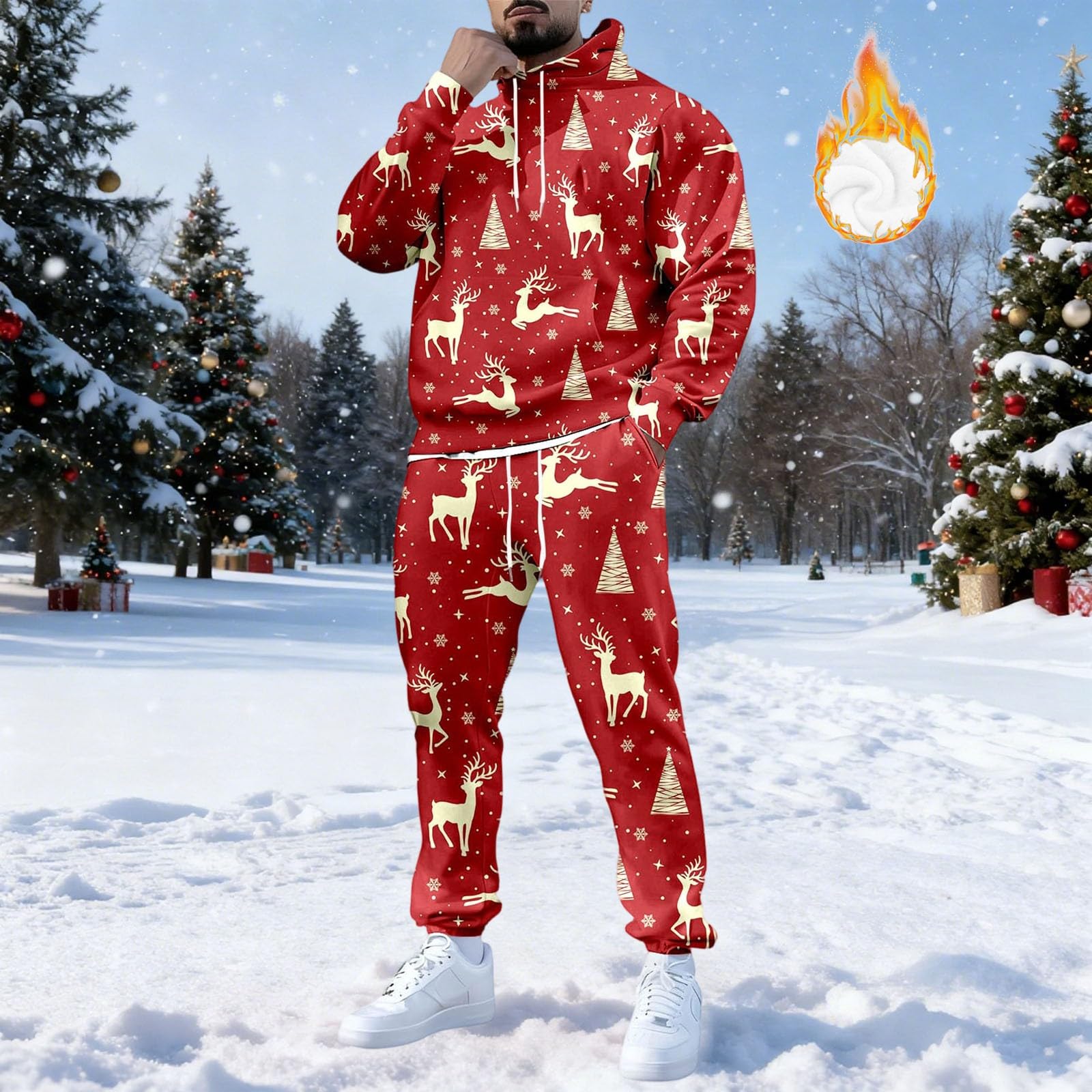 Survêtement Homme Noël Polaire Sweat Capuche Décontracté