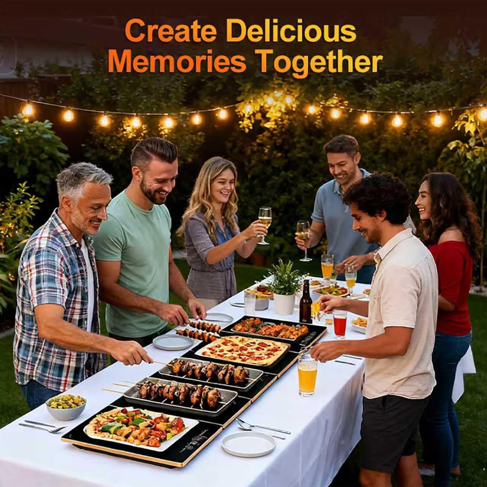Bandeja modular de calentador de alimentos eléctrico, placa de calefacción de vidrio expandible, 10 ajustes de calor, servidor de buffet para fiestas, catering, cenas de cocina, fácil almacenamiento y