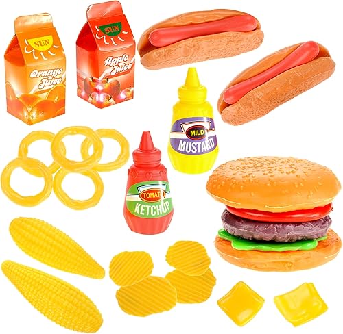 Miniatura 1 de Set de juego de simulación de comida rápida  Incluye hamburguesa, hot dog, papas fritas, anillos de cebolla, maíz y más accesorios  Juego de cocina