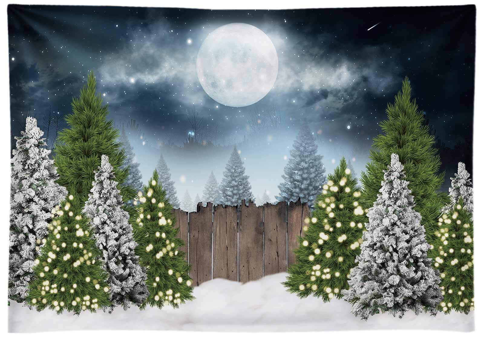 Amazon Com Funnytree 冬季聖誕夜背景攝影聖誕松樹雪仙境背景嬰兒淋浴生日派對裝飾肖像蛋糕桌橫幅照片工作室道具2 1x1 5 英尺 電子