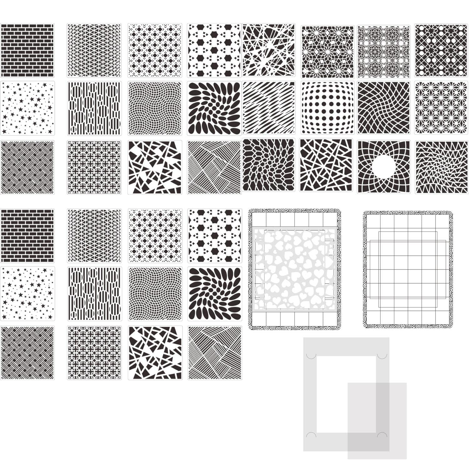 BAOFALI 39Pcs/Set (6 x 6 Inch) Bubbles Dots Floral Flourish Plastic Stencils and Low Stick Mat Blending Buddy Tool Set for DIY Card Painting On Wood,