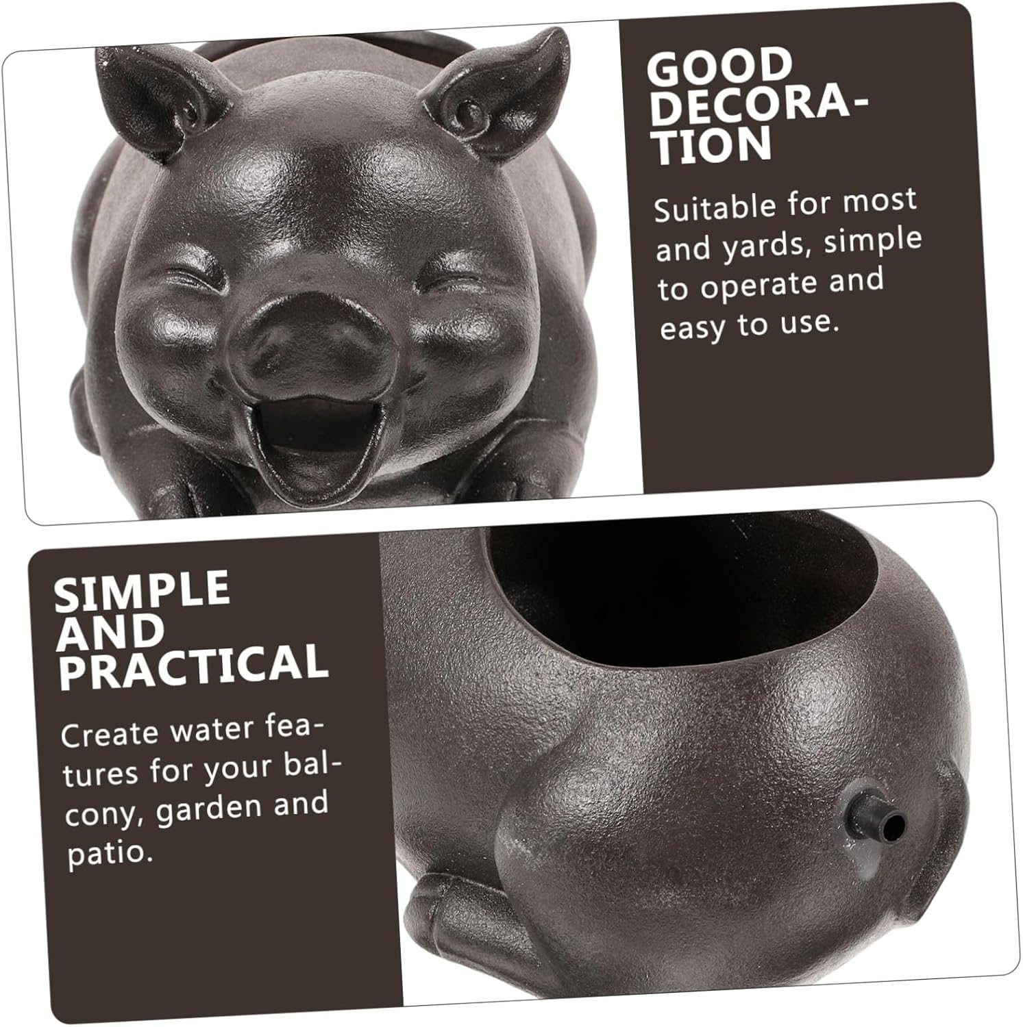 TOYANDONA Funny Pig Fountain Water Feature for Garden Circulating Waterfall Sculpture Outdoor Pig-Themed Decoration for Courtyards and Patios