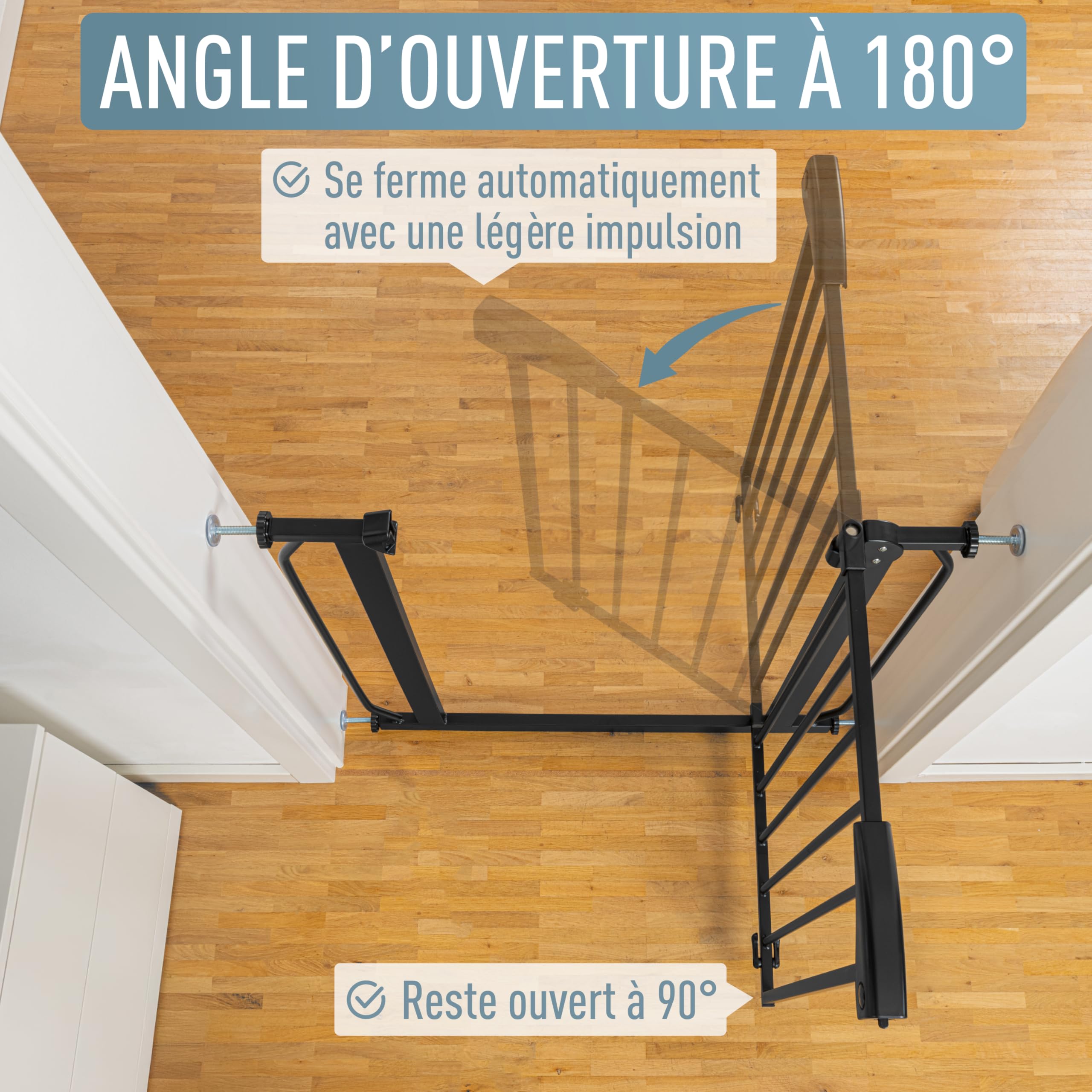 ib style Barrière de Sécurité Berrin 58-185 - Barrière d'escalier, sans Perçage, Ouverture d'une Main, pour Enfants 6 a 24 Mois, 150-160 cm, Noir