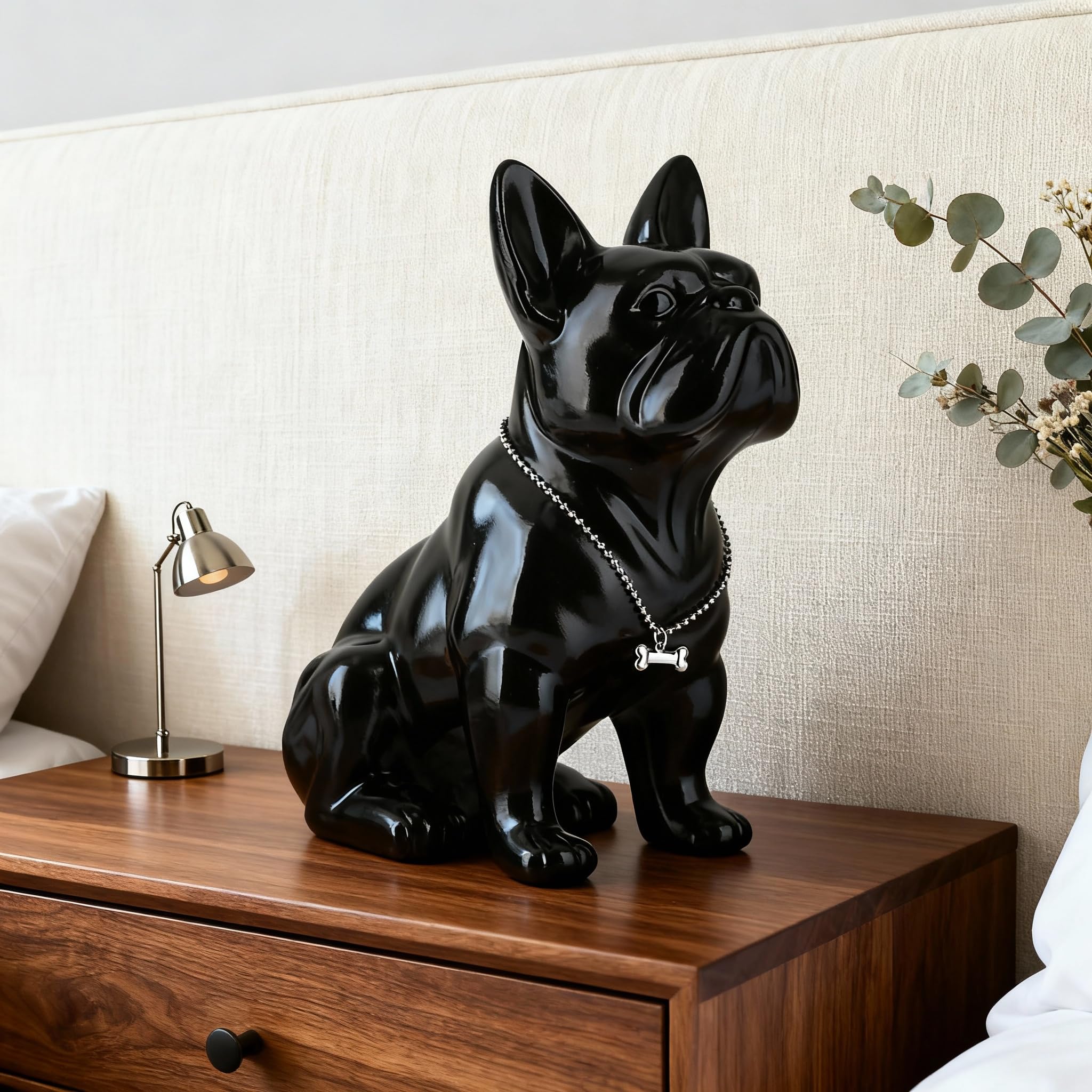 Statua di Bulldog Francese, Statua di Carlino Nero in Resina Seduto, Scultura di Bulldog Inglese per Decorazione della Casa, Decorazione per Scrivania del Soggiorno, Arte Moderna Regalo per