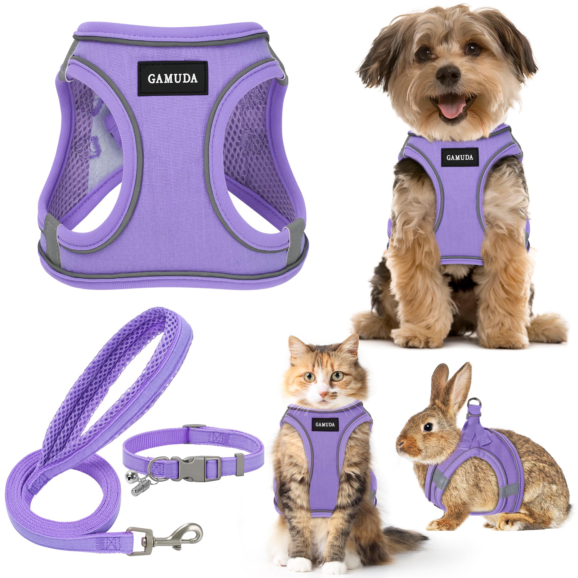 GAMUDA Small Pet Harness Collar and Leash Set, Step in No Chock No Pull Linen Fabric Soft Mesh Dog Vest Harnesses Reflective for Dogs Puppy Cats
