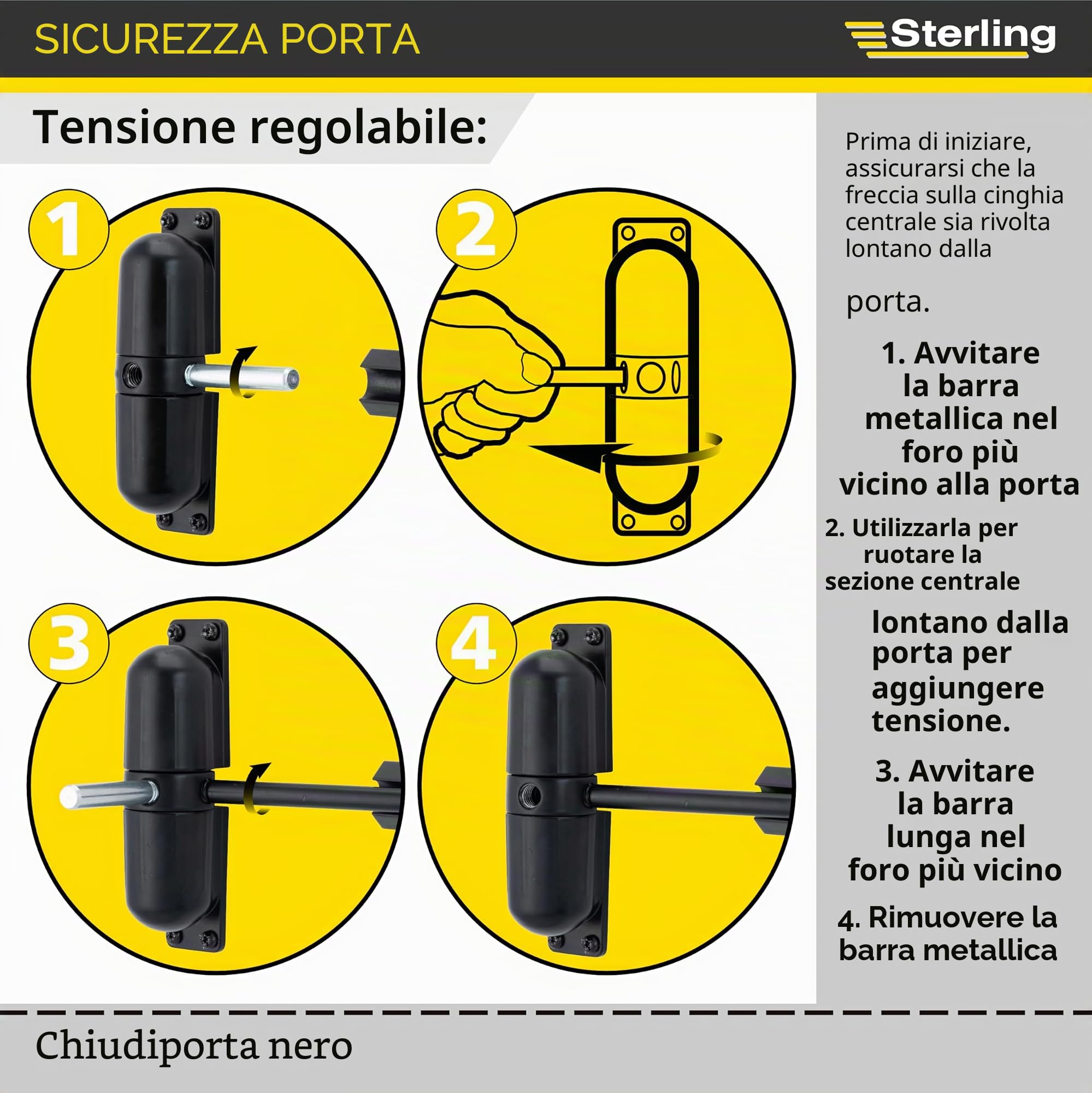 Sterling 271 DCBK - Chiudiporta a molla Sterling nero, montato in superficie, con resistenza al fuoco di 1/2 ora