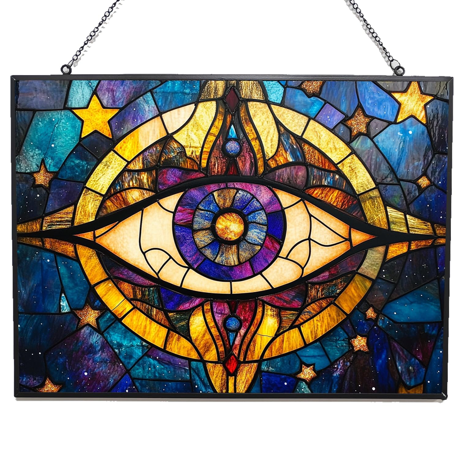 365CUSGIFTS Personalized Rectangle Boho Evil Eye Stained Glass Window Hanging, Stained Glass Window Decor Suncatcher for Women, Perfect Home Décor