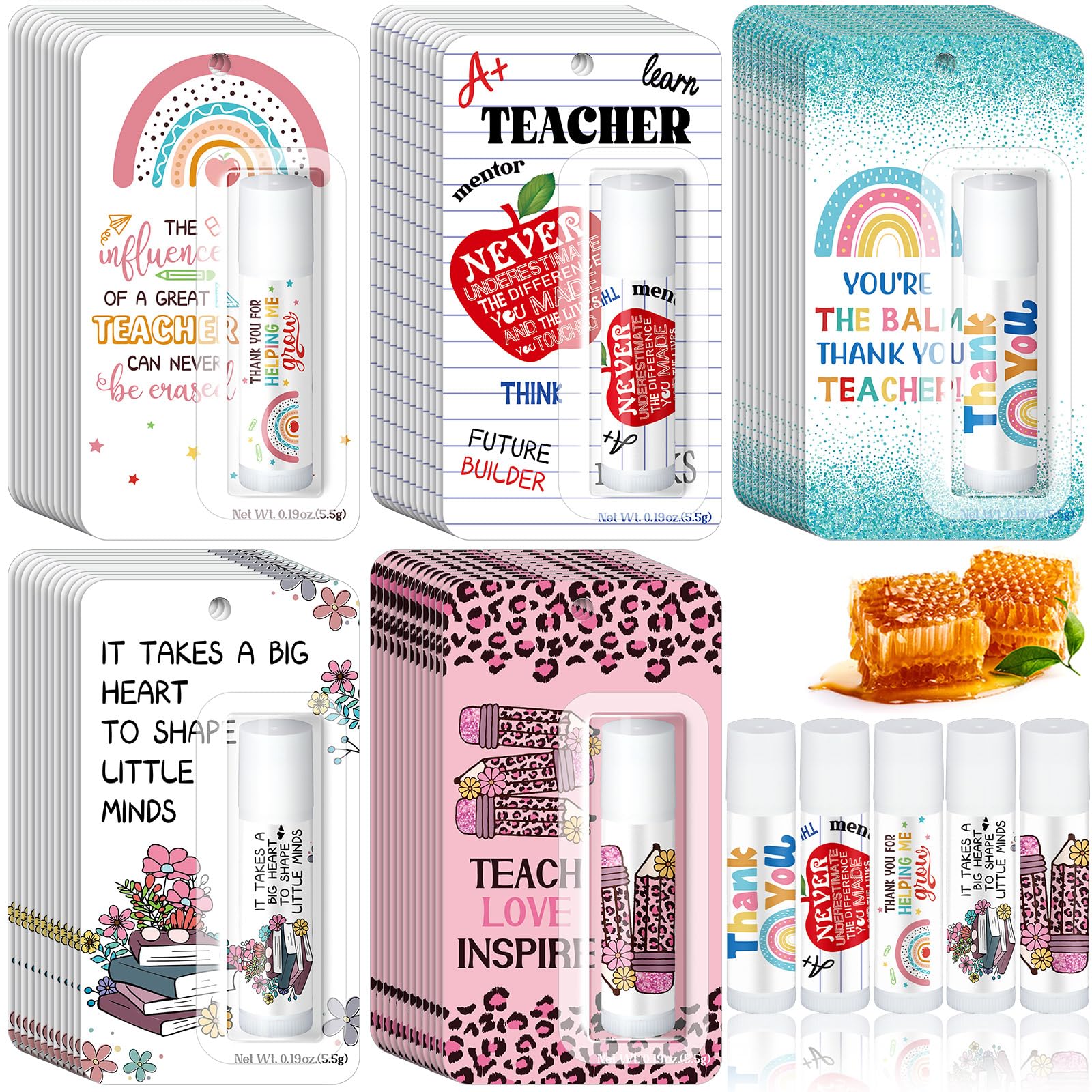 Sacubee 60 Pack Teacher Employee Appreciation Gift Bulk Lip Balm Employee Staff Appreciation Teacher Staff Team Thank You Gift Bulk Honey Flavor Balm