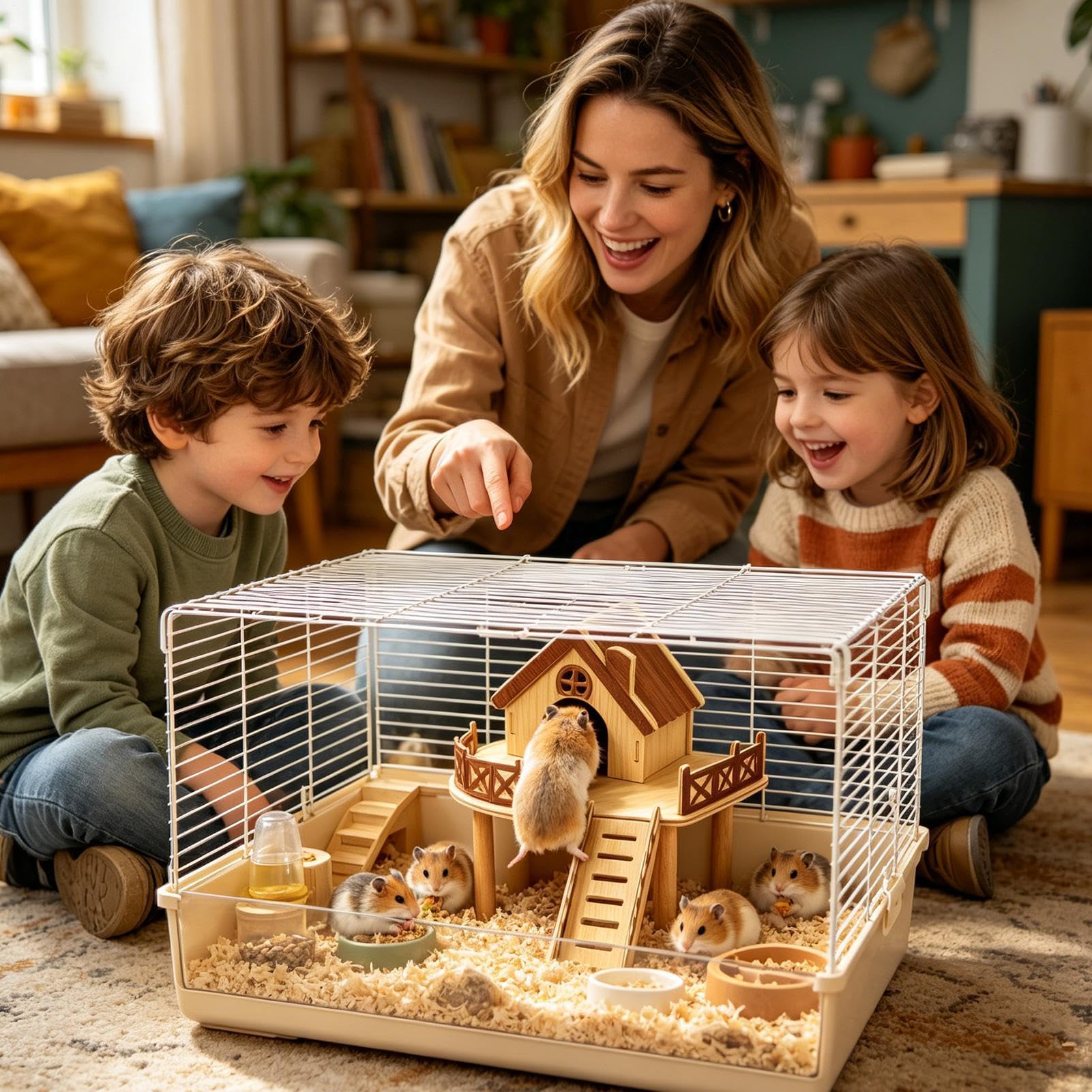 Hamsterholz-Lebensraum, 26 x 25 x 26 cm, Chinchilla-Aktivitätsspielset, natürliches Holz, Käfigbrücke, Kleintier-Lebensraum-Zubehör, mehrstufiger Übungsbereich, geeignet für Rennmäuse