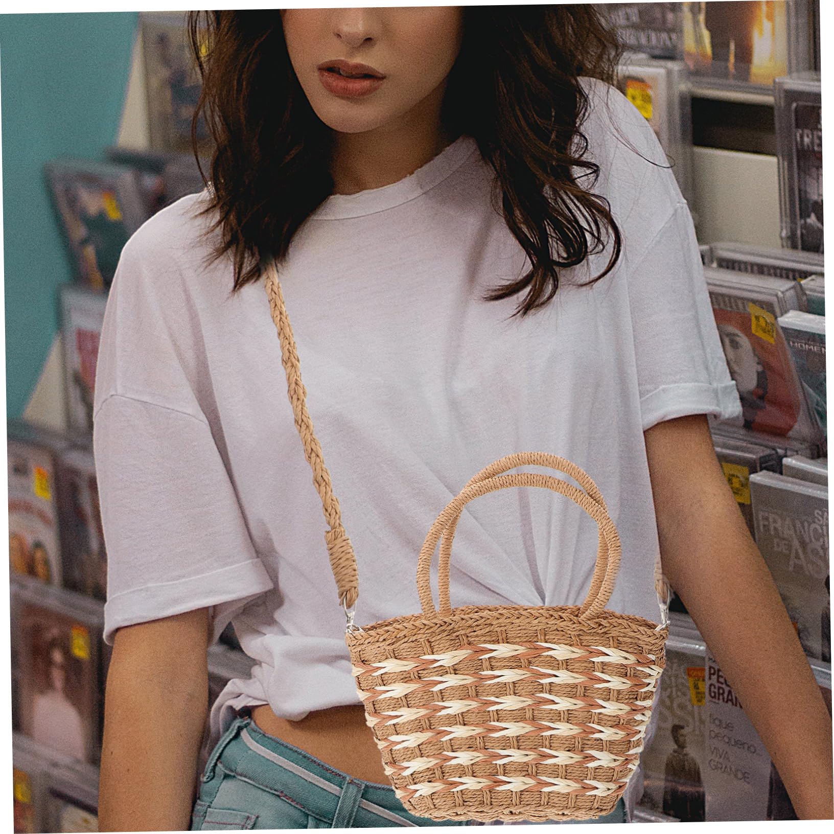 Woven Tote Bag in Corda di Carta Intrecciata, Capienza Ampia | Trama Mesh Hollow e Intrecciata, Borsa a Spalla da Donna per Shopping e Party, Atmosfera Estiva
