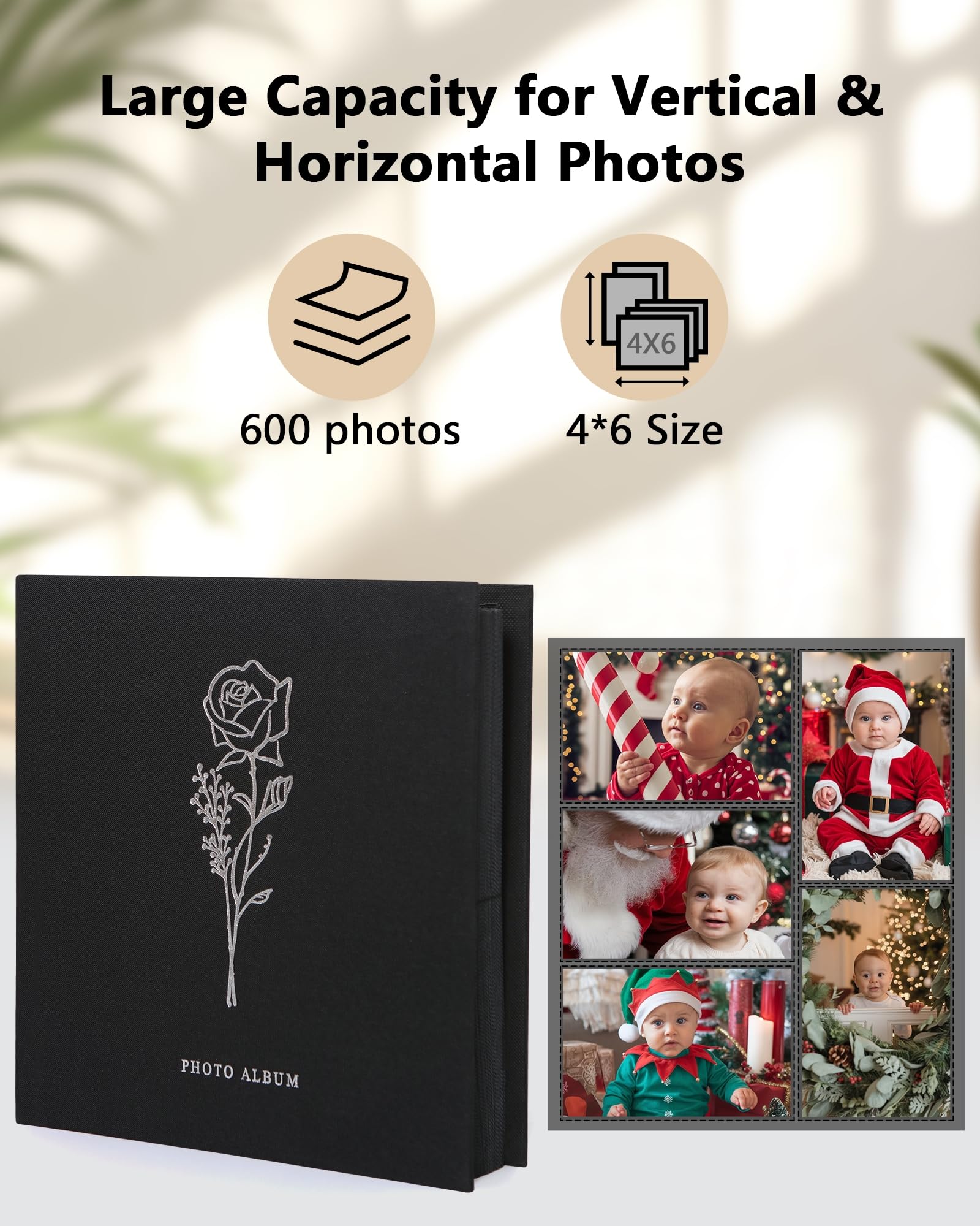 Album fotografico 6 x 4 slip in, 600 tasche, album fotografico in lino per la famiglia, anniversario di matrimonio, album per libri in orizzontale e verticale, 10 x 15 cm, nero