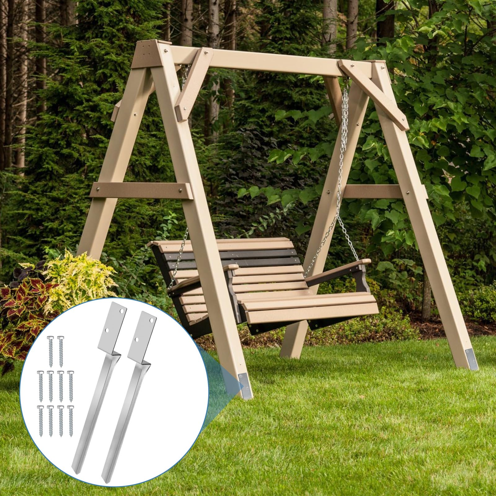 DBREAKS Juego de 4 Anclajes de Suelo para Columpios, Soportes para Postes, Acero Galvanizado, Anclajes Postes Madera, Manguito de Suelo en Forma de L, 50cm