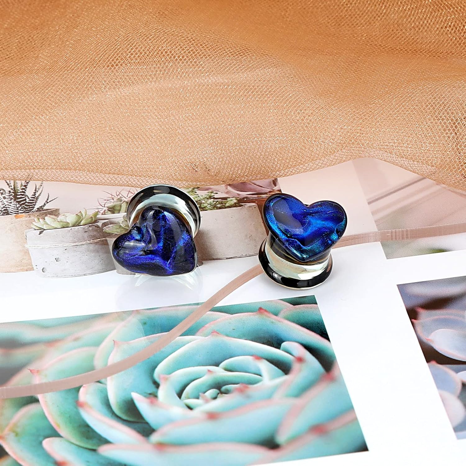 Qmcandy 2pcs Glass Gauges Swirl Colored Stripes Saddle Ear Plugs Stretching Piercing Gauges 2g-5/8