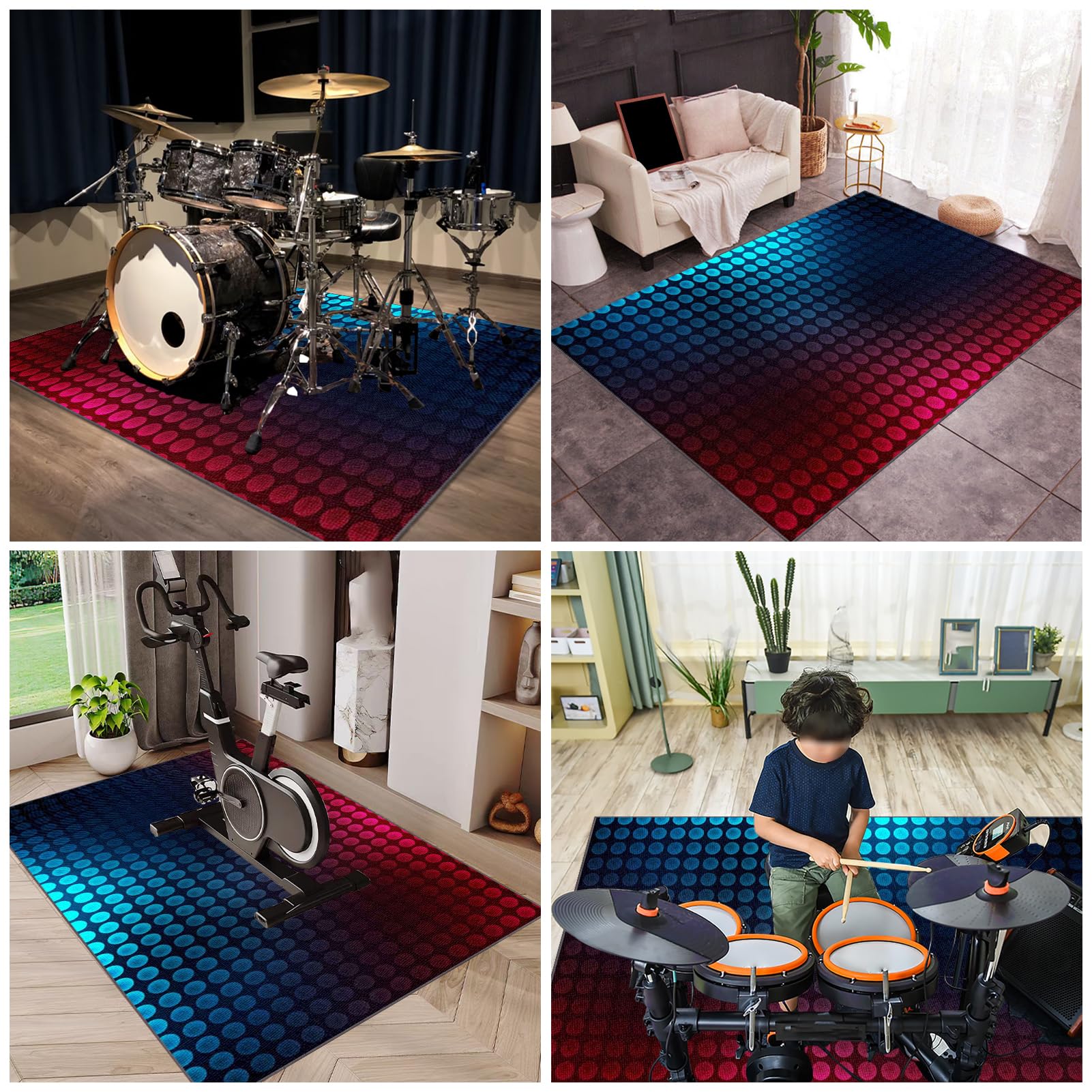 200 x 180 cm Tapis de Tambour Antidérapant Tapis pour Batterie et Percussions, Professionnel Tapis Rectangulaire Insonorisé de Jazz pour Grosse Caisse Claire et Instruments de Musique