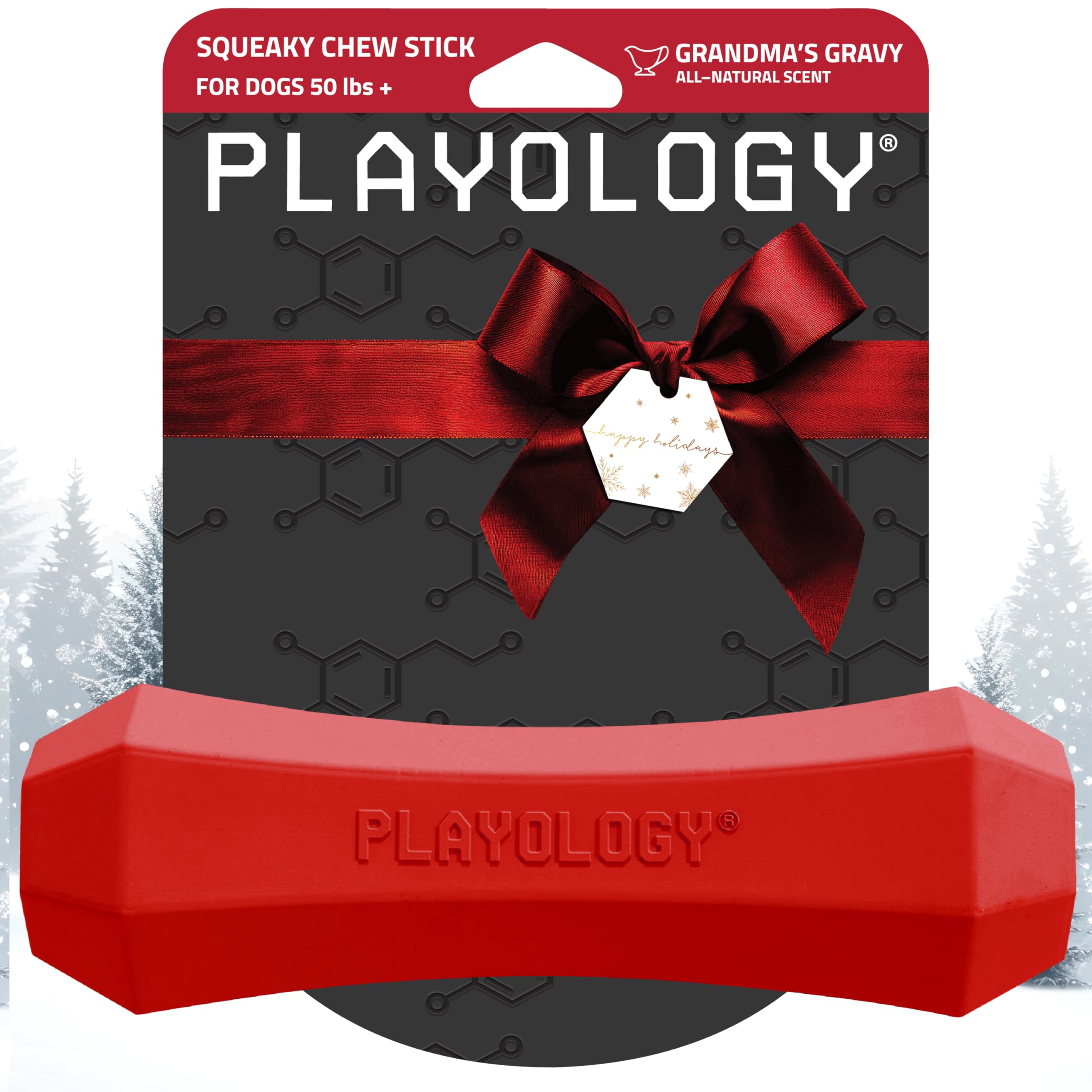 Playology Dog Toys Durable Squeaky Chew Stick for Dogs Jumbo Grandmas Gravy Scented Toy - Easy to Clean