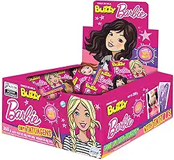 Buzzy Barbie Chiclete de Bola, Sabor Tutti Frutti, com Tatuagens, 360g