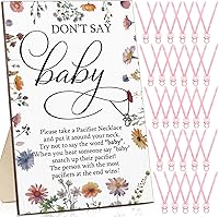 Vista 14 de Geetery 51 piezas de letrero de juego con texto en inglés «Don't Say Baby Game» para baby shower, 50 collares de madera con texto en inglés «Don't