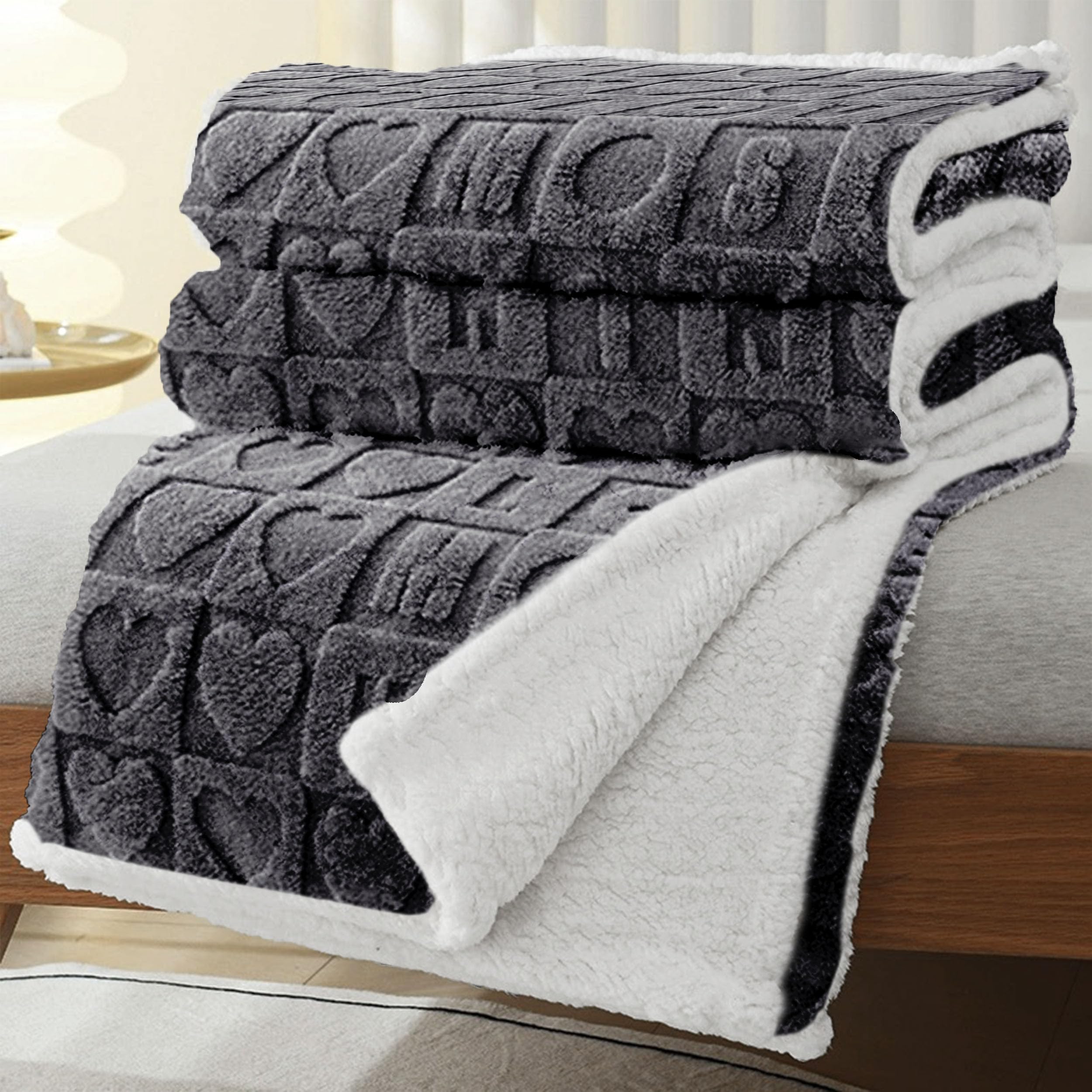 MANEMI Manta Sofa de Borrego, Manta Doble Cara Franela y Sherpa, 100% Poliester, Suave y Caliente para Invierno, Manta Cama, Sobrecama, Manta Borreguito.