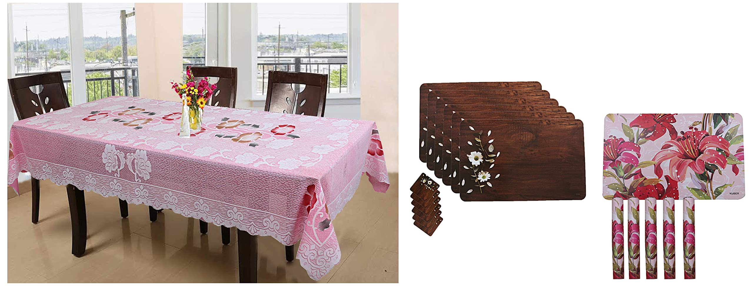 Kuber Industries Floral Cotton Dinning Table Cover&Kuber Industries PVC Wooden Floral Dining Table Placemat Set &Kuber Industries Flower PVC Dining Table Placemat Set (B0BC9G2LBC) Amazon Price History, Amazon Price Tracker