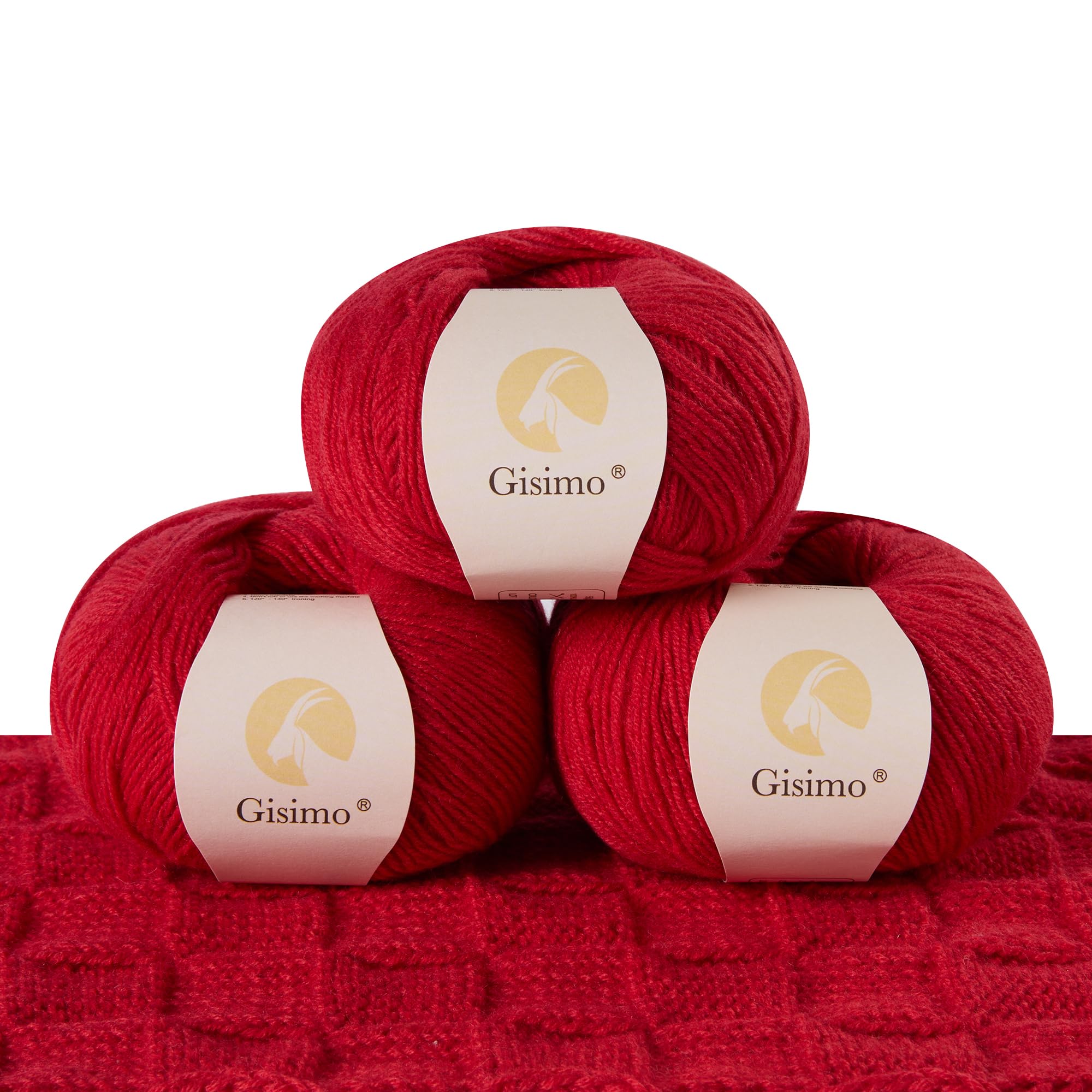 100% Inner Mongolian Cashmere Yarn, 6-Ply Luxurious and Soft Yarn for Hand Knitting & Crocheting (Red,3 Balls)