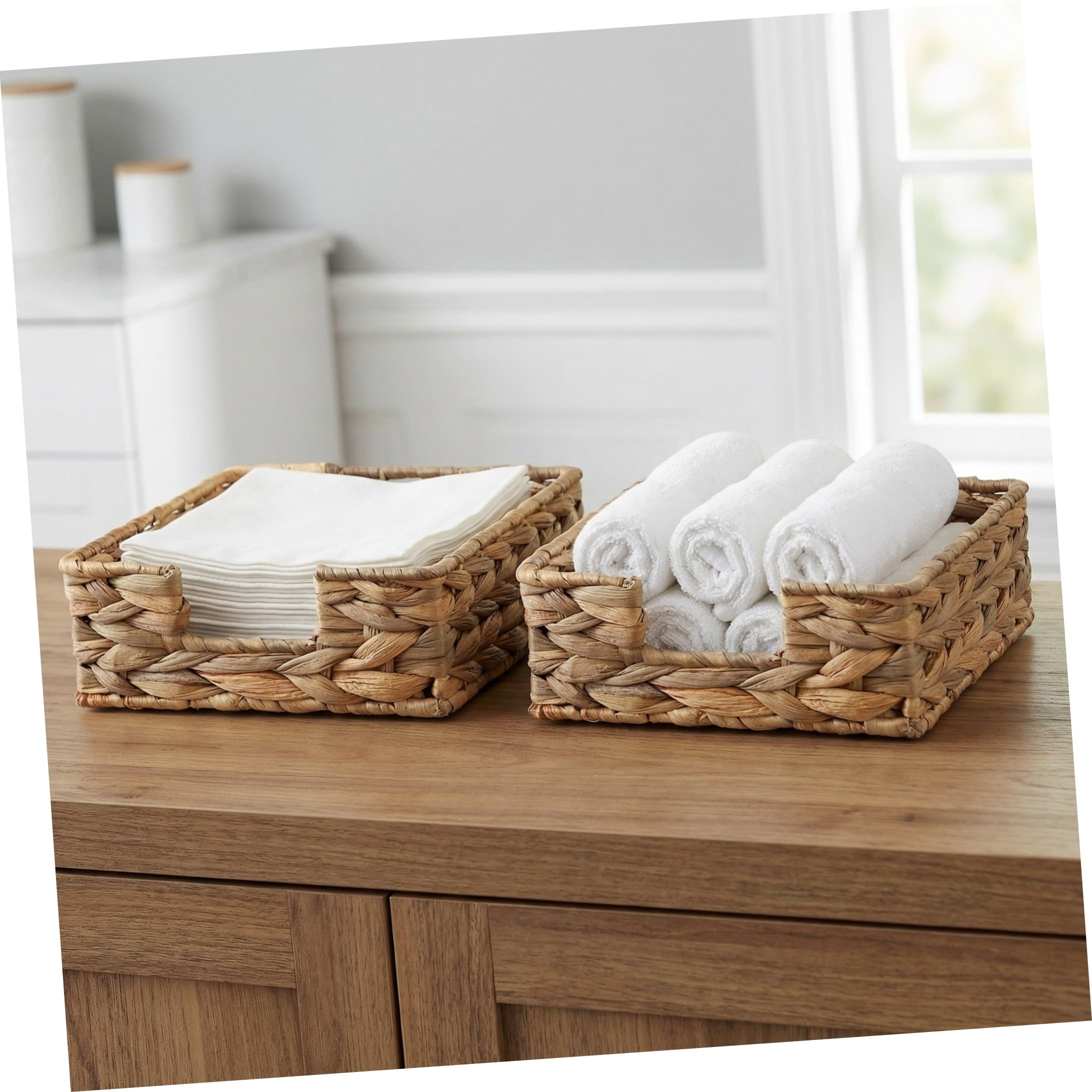Kichvoe Portatovaglioli da Tavolo Intrecciato in Vimini e Paglia, Set 2 Pezzi Resistente e Non Deformabile, per Ufficio e Caffè Design Rustico Semplice