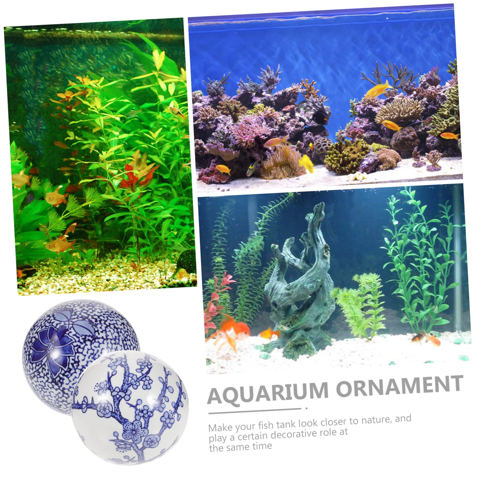 ULTECHNOVO 2pcs Boules Flottantes en Céramique pour Décoration D'aquarium, Ornements sans Bords Tranchants, Sécurisés pour Poissons, Style Chinois Élégant pour Aménagement D'aquarium