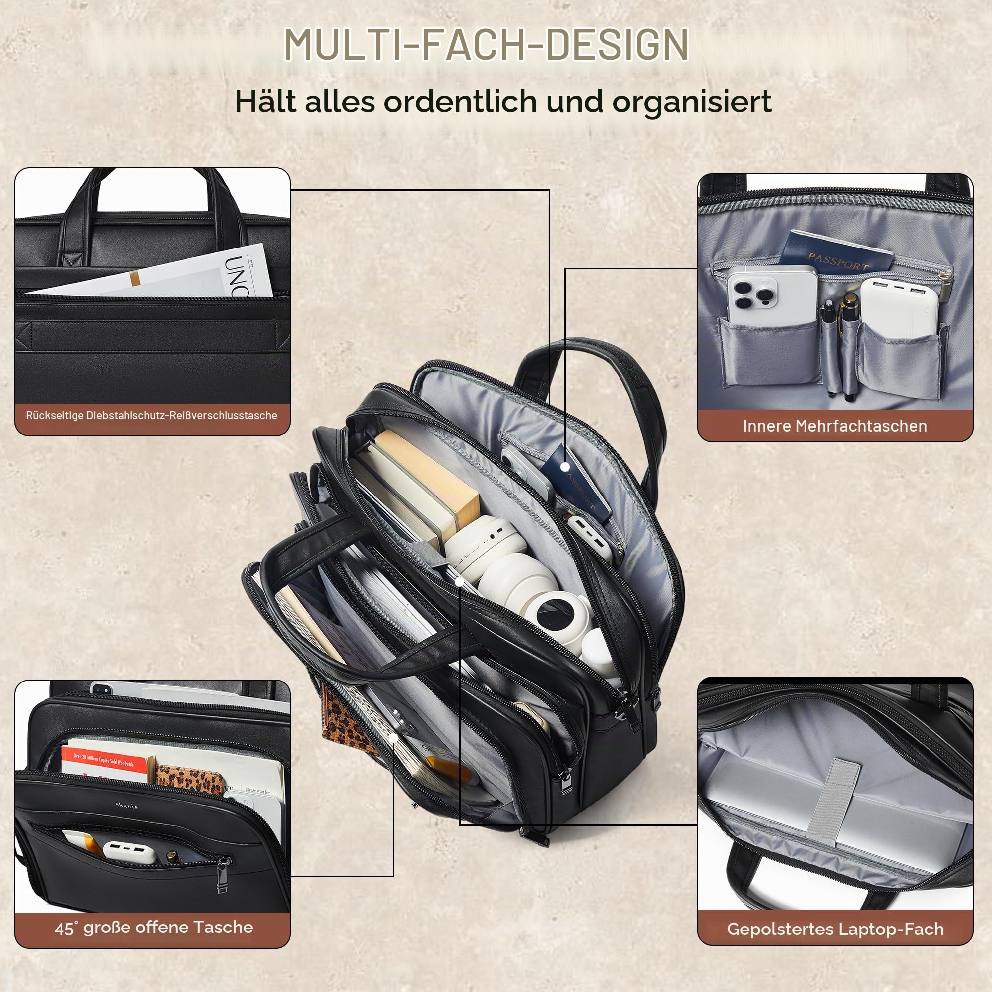 Shrrie Leder Messenger Tasche für Männer und Frauen 17 Zoll Leder Laptop Tasche, wasserdichte große Schulter Satchel Büro, Arbeit