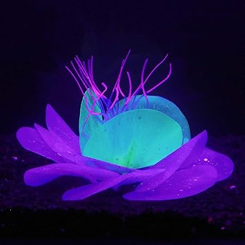 Bluecoco Purple/Violet/Orange Lotus Coral?Soft Silica Gel Moves Naturally with Water Flow, Aquarium Decorations Glow in The Dark, Glowing Coral Ornaments for Fish Tank Decorations(Violet)