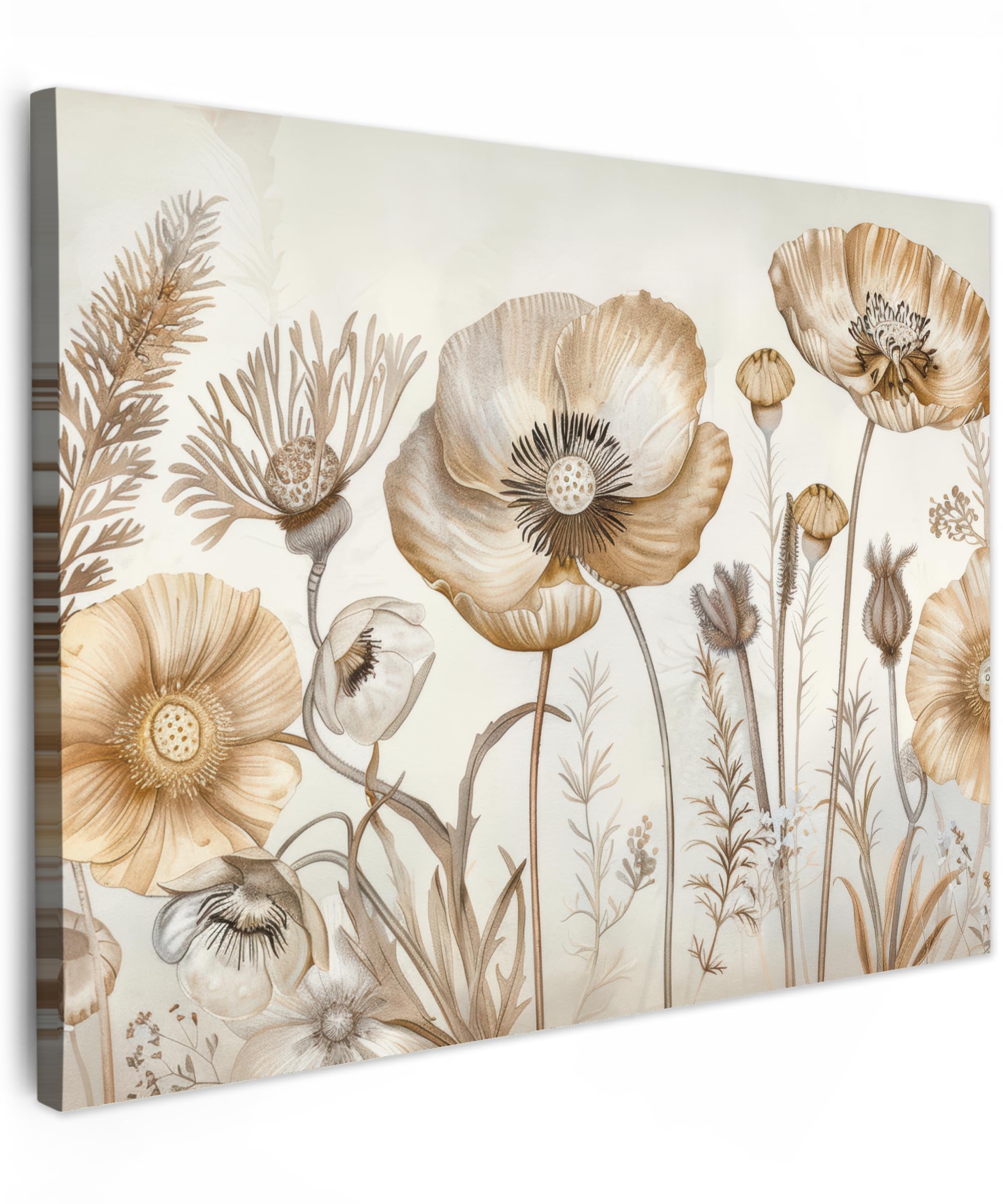 MuchoWow© Cuadros Decoracion Salon Modernos 70x50 cm para Dormitorios Cuadro Decorativos de Salon Lienzos Decorativo Pared Comedor Decoracion Pasillo Flores - Beige - Naturaleza - Ilustración